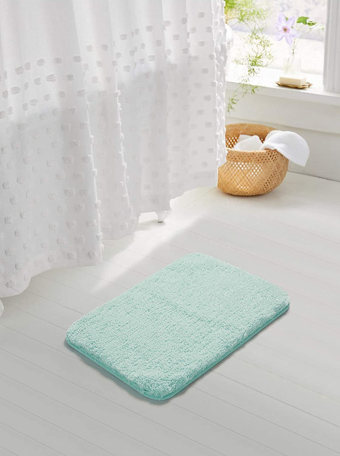 Bath Rug for Bathroom Non Slip Bathroom Mat (20 x 32, Aqua) Water Absorbent Soft Microfiber Shaggy Bathroom Rug Machine Washable Bath Mat for Bathroom Thick Plush Shower Mat