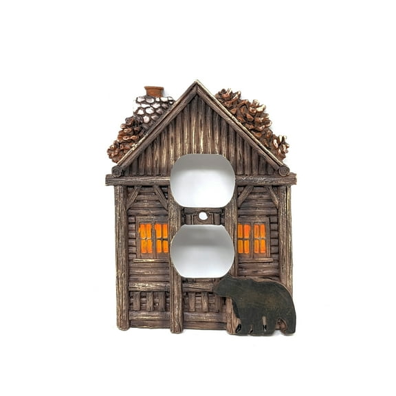 Cozy Cabin with Bear Duplex Outlet Cover Wall Plate for Cabin Lodge Style Home Decor | Ideal for Nature Enthusiasts and Wildlife Lover