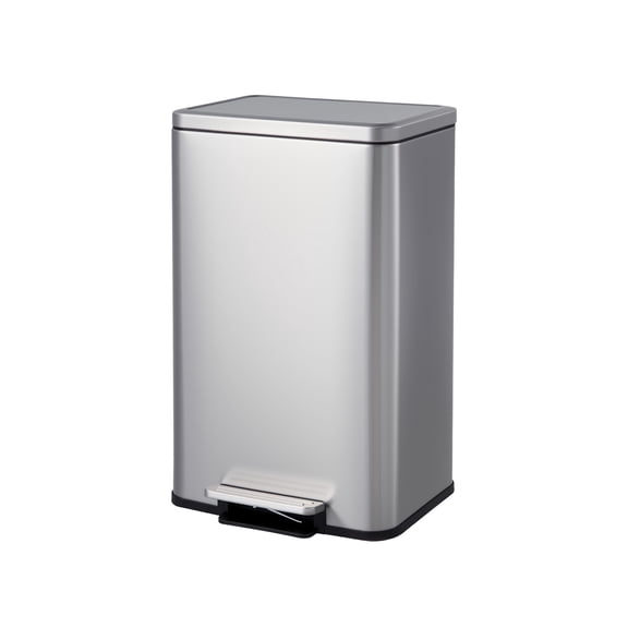 Kitchen Trash Can, 13 Gallon Stainless Steel Garbage Can with Quiet Soft-Close Lid, Foot Pedal & Removable Inner Bucket, Rectangular Step Waste Bin for Living Room Office Bedroom, Silver