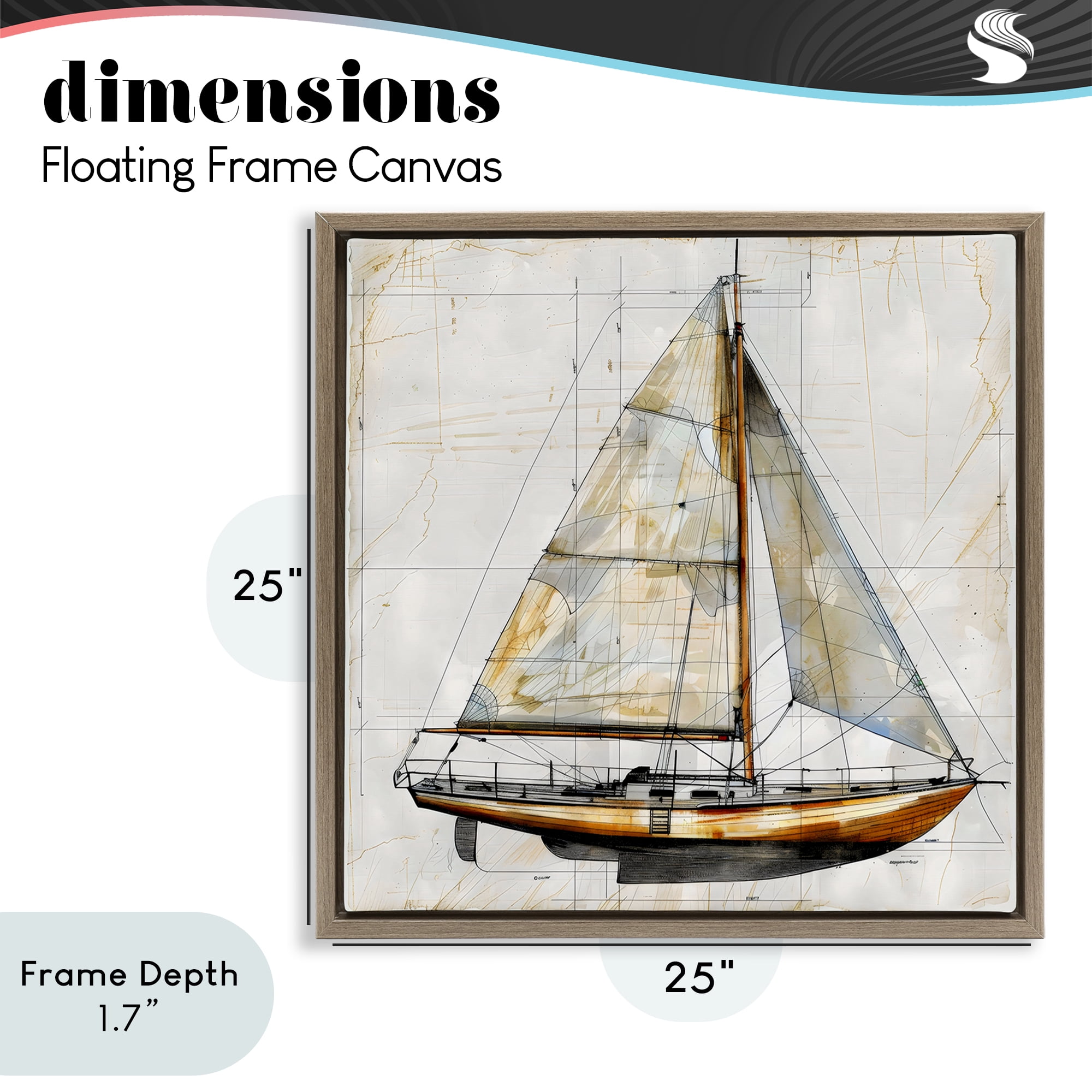 Stupell Industries Vintage Sailboat Drawing Blueprint Brown Framed Floater Canvas Wall Art, design by Creative Studio