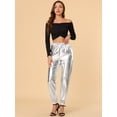 thumbnail image 3 of INSPIRE CHIC Pantalones metálicos para mujer, brillantes, brillantes, con cintura elástica, pantalones de chándal holográficos, ropa de calle Punk Hip Hopastilla XL, 3 of 6