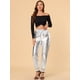 thumbnail image 3 of Allegra K Pantalones metálicos para mujer, brillantes, brillantes, con cintura elástica, pantalones de chándal holográficos, ropa de calle Punk Hip Hopastilla M, 3 of 6