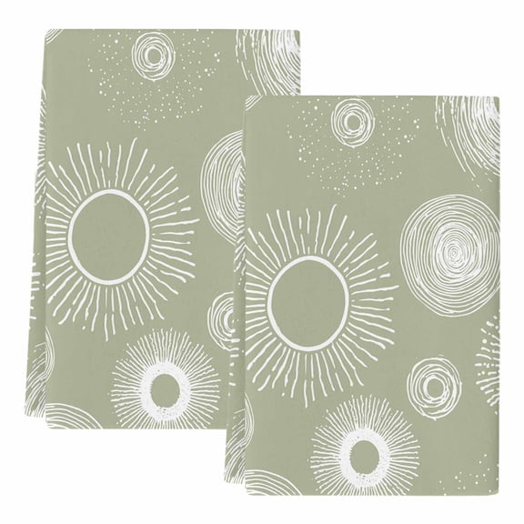 Dish Towels, Sage Green Circle Absorbent Kitchen Towels 2 PCS, Lines Modern Abstract Art Microfiber Hand Towels Dish Cloths Tea Towels for Home Bathroom Cleaning Drying,18X28-Inch,