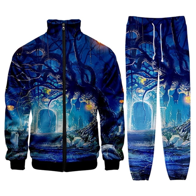 toraway Men's Suits Slim Fit Stretch Autumn Digital Print 3D Hooded Sweatshirt Threaded Leggings Set XXL