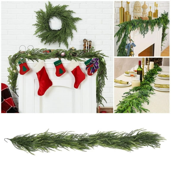 5ft Christmas Norfolk Pine Garland Realistic Artificial Greenery Cedar Garland for Mantle Holiday Indoor Outdoor Fireplace Winter Christmas Decorations,Green/1PC