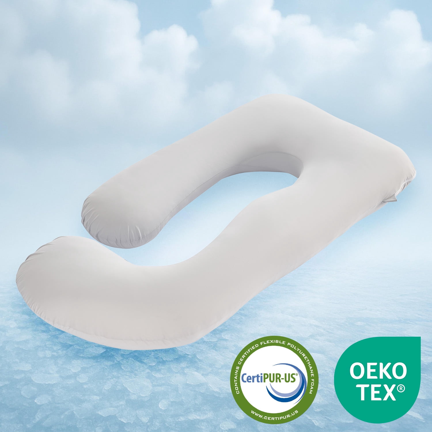Cooling Pregnancy Pillows for Sleeping, U Shaped Full Body Pillow with Removable Cover, Grey