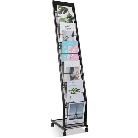 Floor-Standing Magazine Rack 6-Layer with Wheels, Brochure Display Stand for Exhibitions, Office, and Any Organization Requiring Information Display