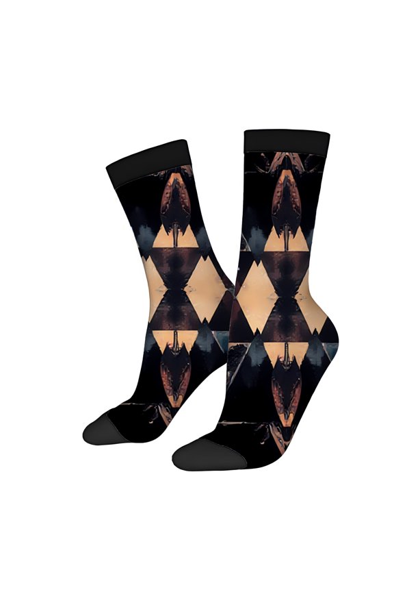 Four Seasons Universal Socks (2 Pairs) - Unisex Trendy Mixed Color Socks with Striking Arrow and Abstract Shapes Pattern Black Toe and Heel