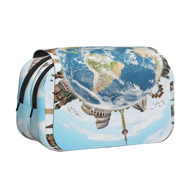 Easygdp World Travel para Estuche de Lápices con Tapa Flip, Suministros de Oficina y Universidad para Adolescentes y Adultos