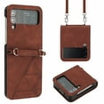 thumbnail image 3 of Dteck for Samsung Galaxy Z Flip 3 Case with Strap, PU Leather Hinge Protection Wristlet Crossbody Lanyard Shoulder Strap Shockproof Protective Case Cover for Samsung Z Flip 3 5G 2021 6.7", Brown, 3 of 5