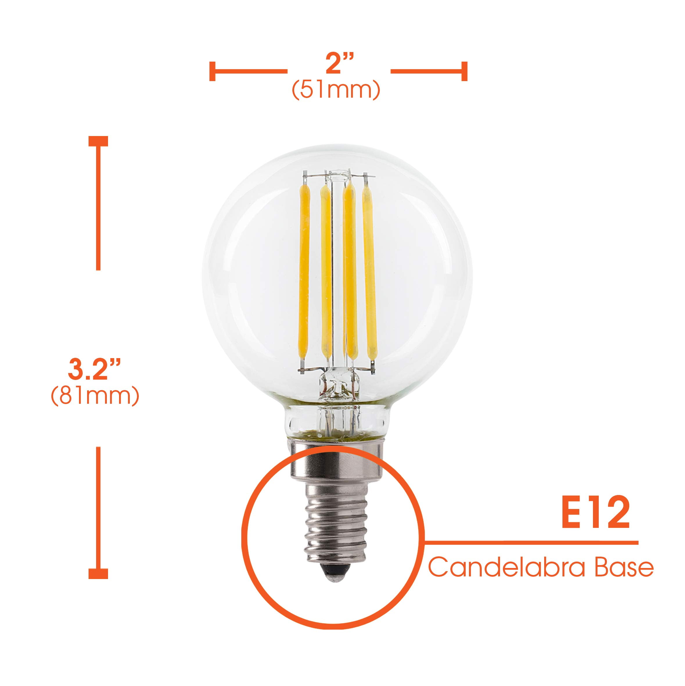 Xtricity G16.5 LED Clear Globe Filament Light Bulb, 5.5W (50W Eqv), E12 Candelabra, 3000K (6 Pack)