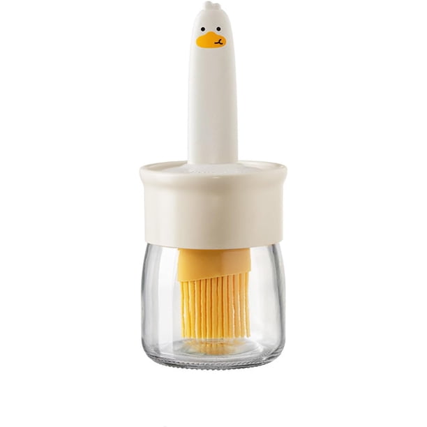 Cepillo de aceite de pato amarillo pequeño, hervidor de aceite de silicona de vidrio para exteriores, barbacoa, camping, hogar, cocina, hervidor de aceite, cepillo, hervidor de aceite integrado