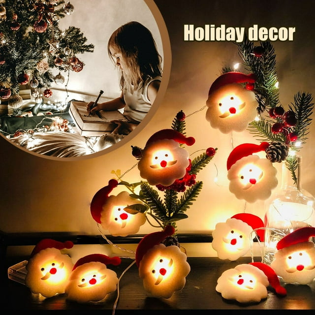 kurtrusly Strip Light Christmas Themed LED String Lamp Battery Powered Party Banquet Lighting Decor, Santa, 1.65 Meters, 10 Lights