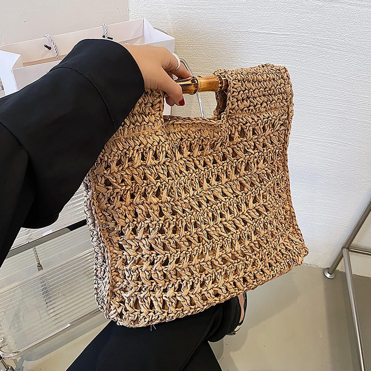 NANAHuang Casual Straw Handbags for Women Shoulder Crossbody Bag Large Hobo Tote Purse Summer Beach Woven Satchel Vacation