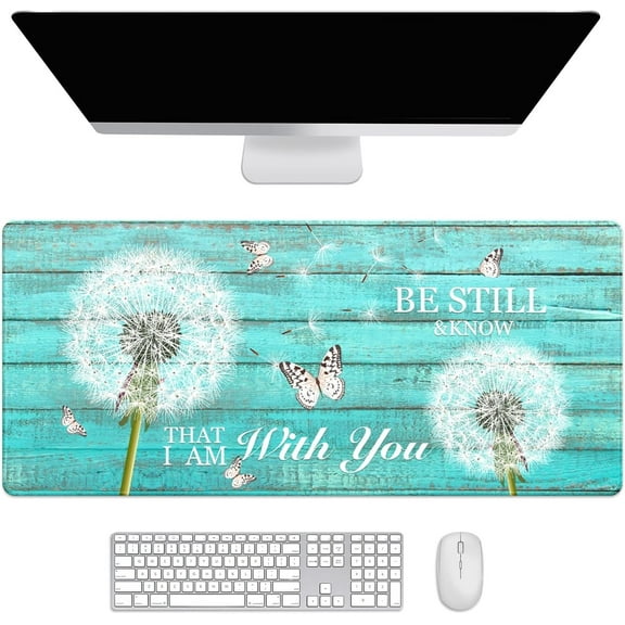Teal Turquoise Wood Dandelion Desk Mat, Desk Accessory, Cute Workspace, Trendy Workspace, Trendy, 35.4x15.7in Large Gaming Mouse Pad, Cute Desk Topper, Pretty Desk Pad