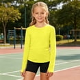 thumbnail image 2 of KHONTS Girls Long Sleeve Athletic Shirts Kids Crewneck Workout Tops Basic Tees Activewear,Size 4-14 Years Yellow 160, 2 of 4