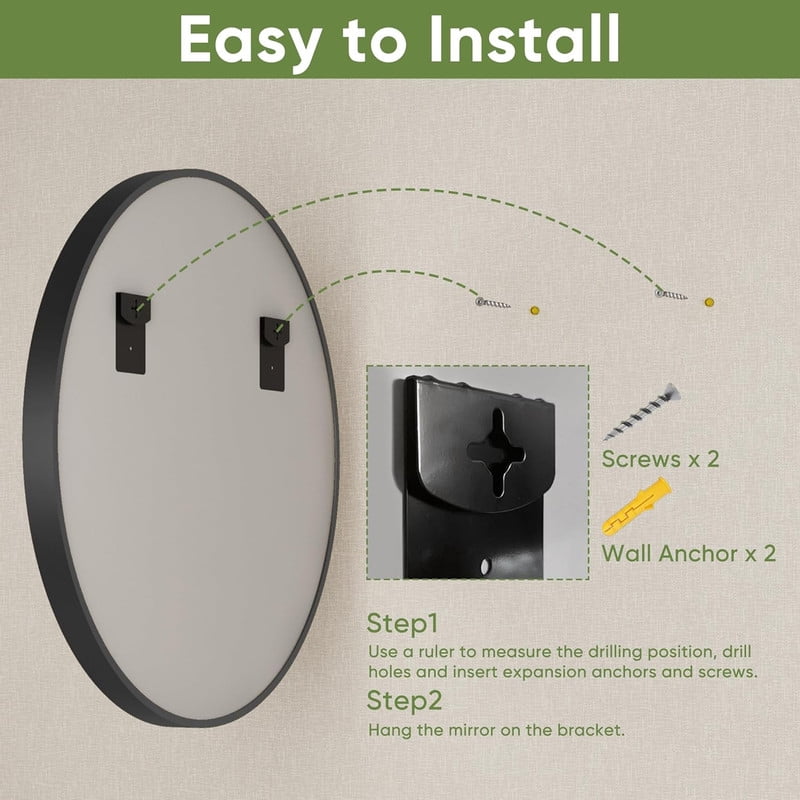 Gleamira 24" Round Bathroom Mirror Wall Mounted Mirror with Deep Frame, Black