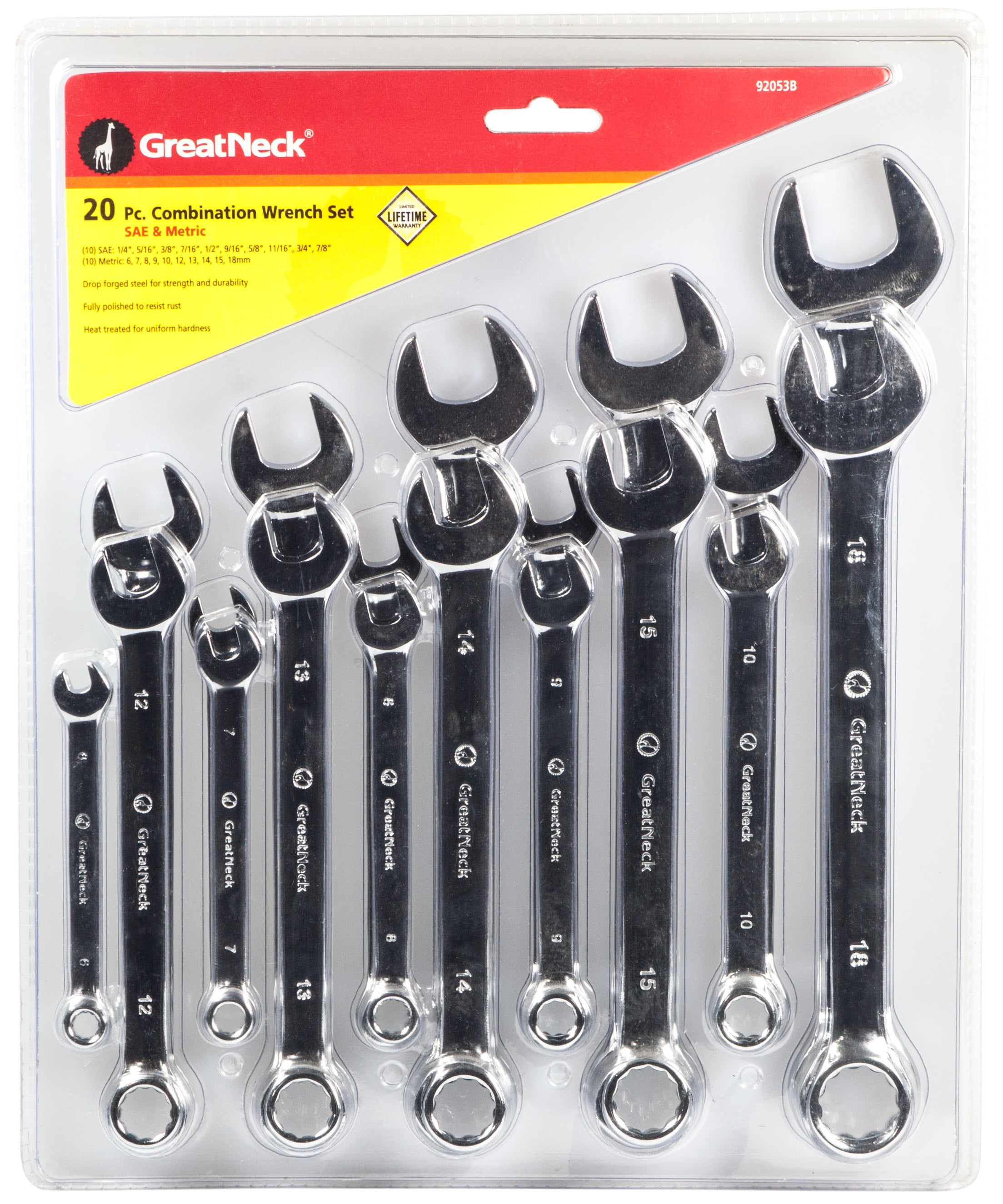 New Great Neck 92053B 20 Piece Combination Wrench Set,1 Each