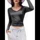 thumbnail image 2 of Camiseta Básica Ajustada de Punto Acanalado con Cuello en V y Larga para Mujer Gris Oscuro L, 2 of 7