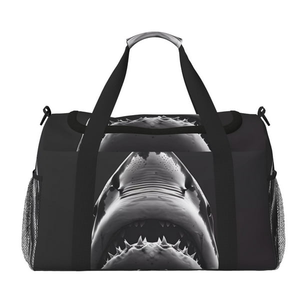 Balery Black And White Shark Bolsa de Gimnasio para Mujeres, Bolsa de Viaje con Bolsillo Húmedo, Bolsa de Fin de Semana para Mujeres, Bolsa de Viaje Resistente al Agua