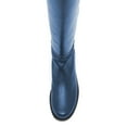 thumbnail image 3 of YDN Women Stretchy Pull On Round Toe Flats Knee High Boots Bi-Material Low Block Heel Long Boots Office Formal Shoes Size 7 Blue, 3 of 4