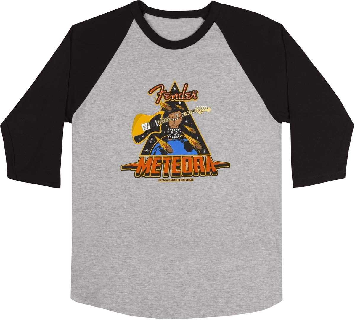 Genuine Fender Meteora Guitar Raglan T-shirt in Gray & Black XXL #9190704806