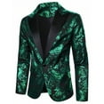 thumbnail image 3 of Wyobmus Men's Sequin Blazer Sparkly Glitter Jacket Shiny Floral One Button Suit Jacket Stylish Party Wedding Banquet Prom B-Green, 3 of 4