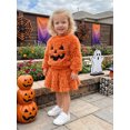 thumbnail image 3 of RUINIXCW Kids Girl Halloween Outfit Smiling Eyelashes Embroidery Long Sleeves Plush Sweatshirt and Mini Skirt 2 Pcs Set, 3 of 7