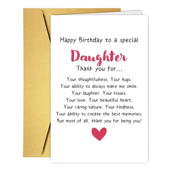 Happy Birthday Card for Daughter – Heartfelt Thank You Notes – Gold Envelope Included – Perfect Gift for Birthday Celebrations