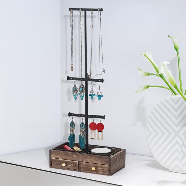 Ktaxon Wooden Jewelry Organizer Tree Stand Necklace Earrings Holder for