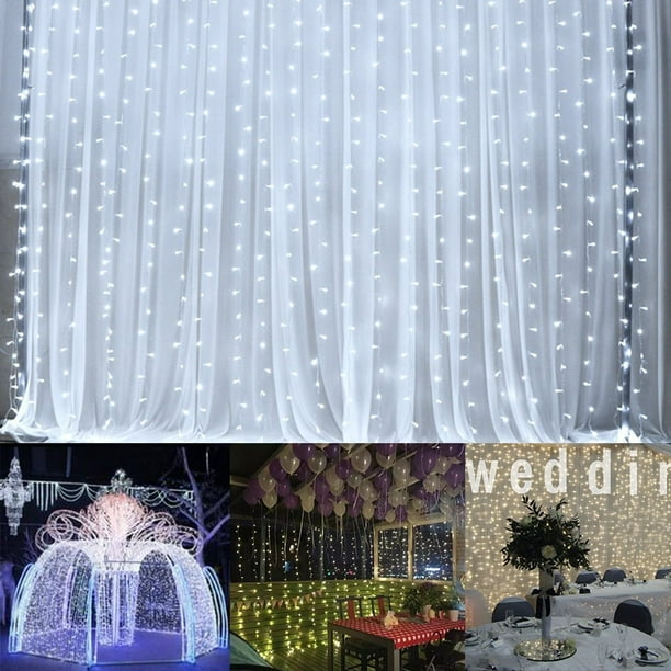 WALFRONT 9.8ft x 9.8ft 300LED Window Curtain String Fairy Lights ...