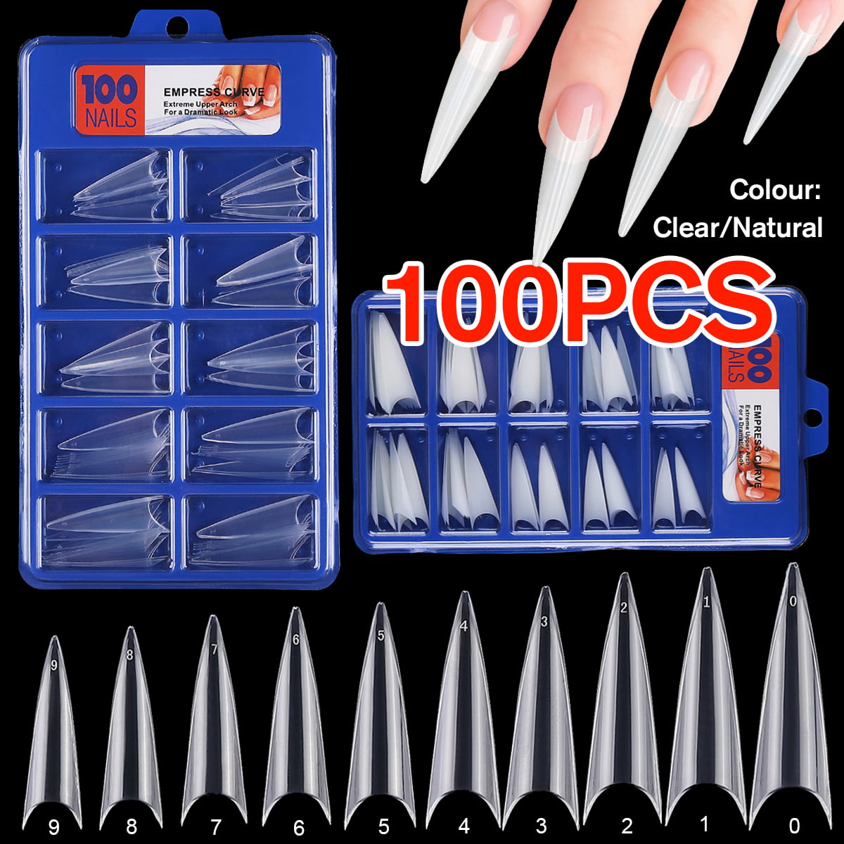 100pcs Extra Long Stiletto False Nail Tips Fake Nails Tips Coffin Nails Acrylic Gel Salon Full Cover Clear Natural Walmart Com