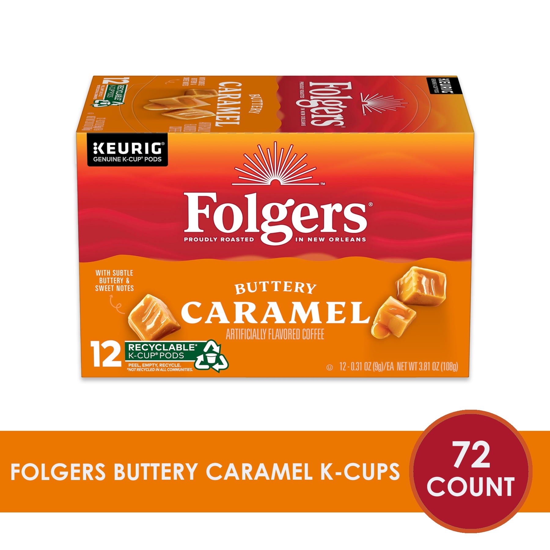 (72 Count) Folgers Buttery Caramel Artificially Flavored, K-Cup Coffee Pods
