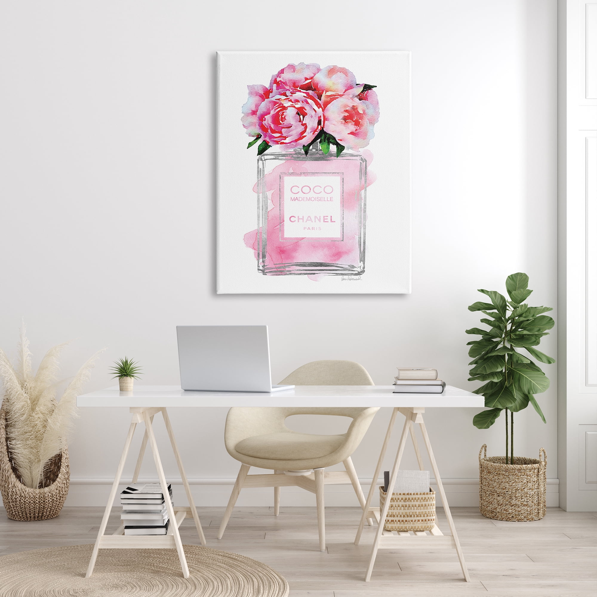 Stupell Industries Glam Perfume Bottle V2 Flower Silver Pink Peony Canvas Wall Art by Amanda Greenwood