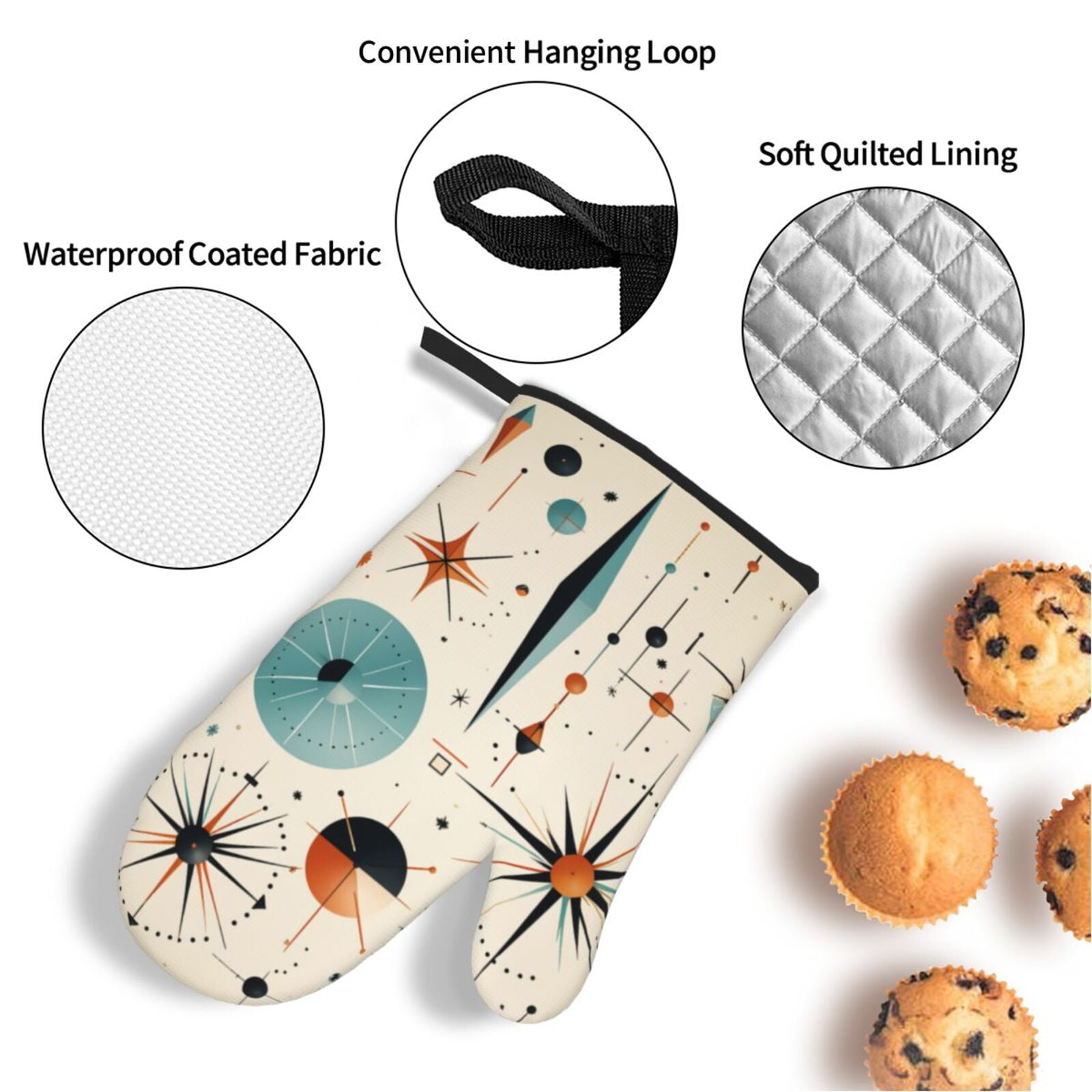 Star Retro Mid Century Vintage Atomic Art 4Pcs Oven Mitts and Pot Holders Sets Oven Kitchen Gloves Hot Pads for Cooking BBQ Baking Grilling