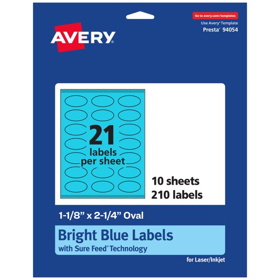 Avery Printable Oval Labels, Bright Blue, 1-1/8" x 2-1/4", 210ct