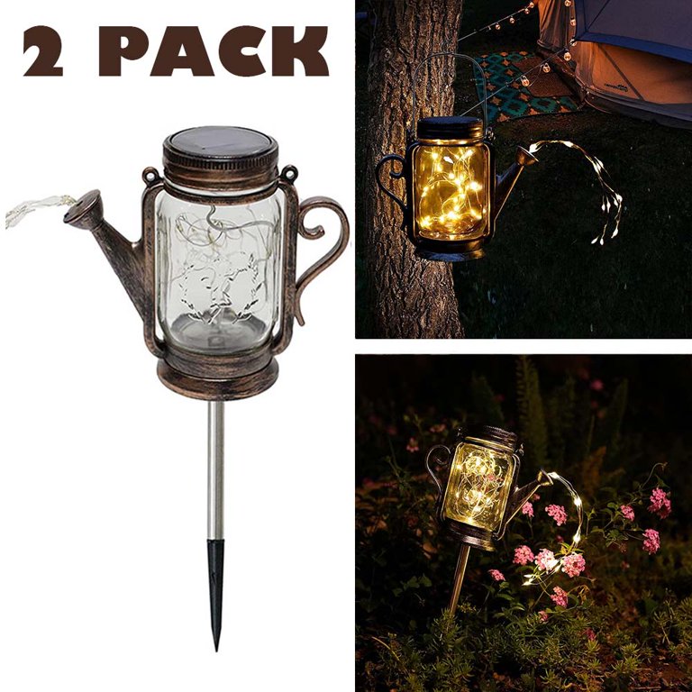 Outdoor Mason Jar Lights Hanging, 2-Pack LED Decorative Garden