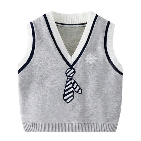 

QIANGONG Boys Sweaters Solid Boys Sweaters V-Neck Sleeveless Boys Sweaters Grey 18-24 Months