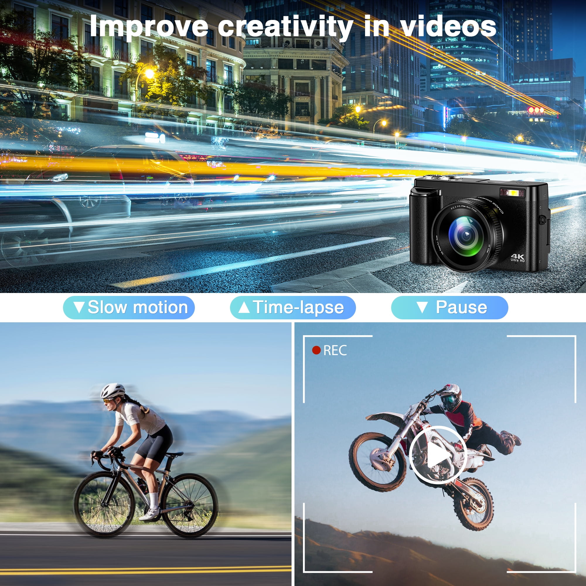 Vlogging Camera 4K Digital Camera with Autofocus, 180° Flip Screen 48MP Video Cameras Camcorder for Photography and YouTube, Includes 32GB Card, UV Lens & 16X Zoom (Black)