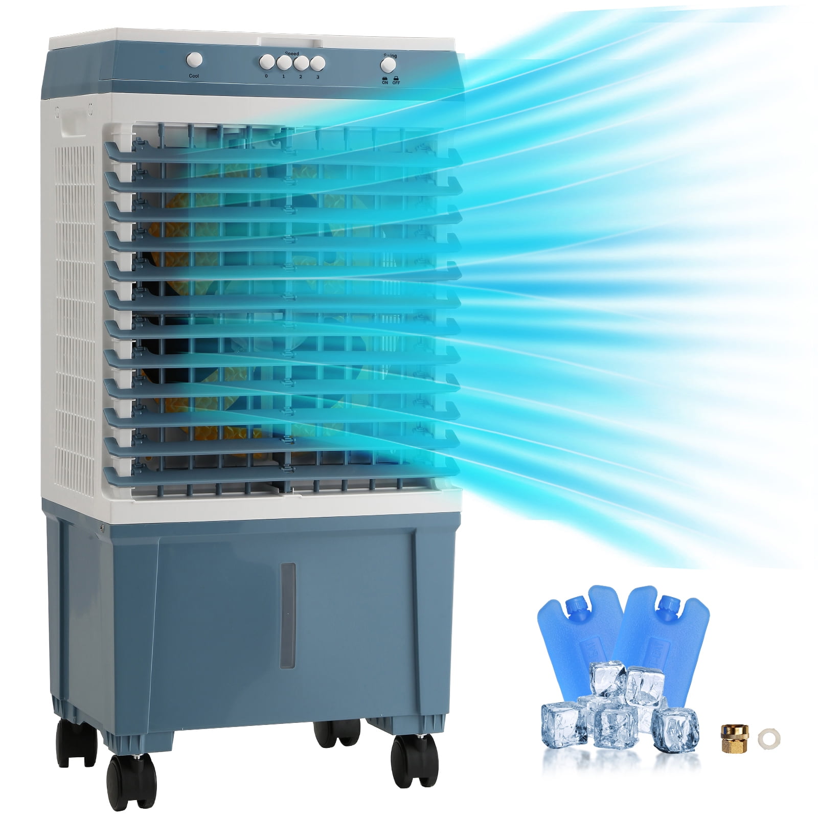 KFFKFF Air Cooling Unit, 1400 CFM Evaporative Cooler, 84° Oscillation, 5 Gal Capacity, Suitable for 550 Sq.ft Area, 3 Speed Control, Indoor and Outdoor Compatible, FCC Certified