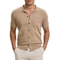 thumbnail image 5 of TATT 21 Men's Knit Shirt Button Down Short Sleeve Lightweight Casual Summer Knited Polo Shirts L Beige, 5 of 6
