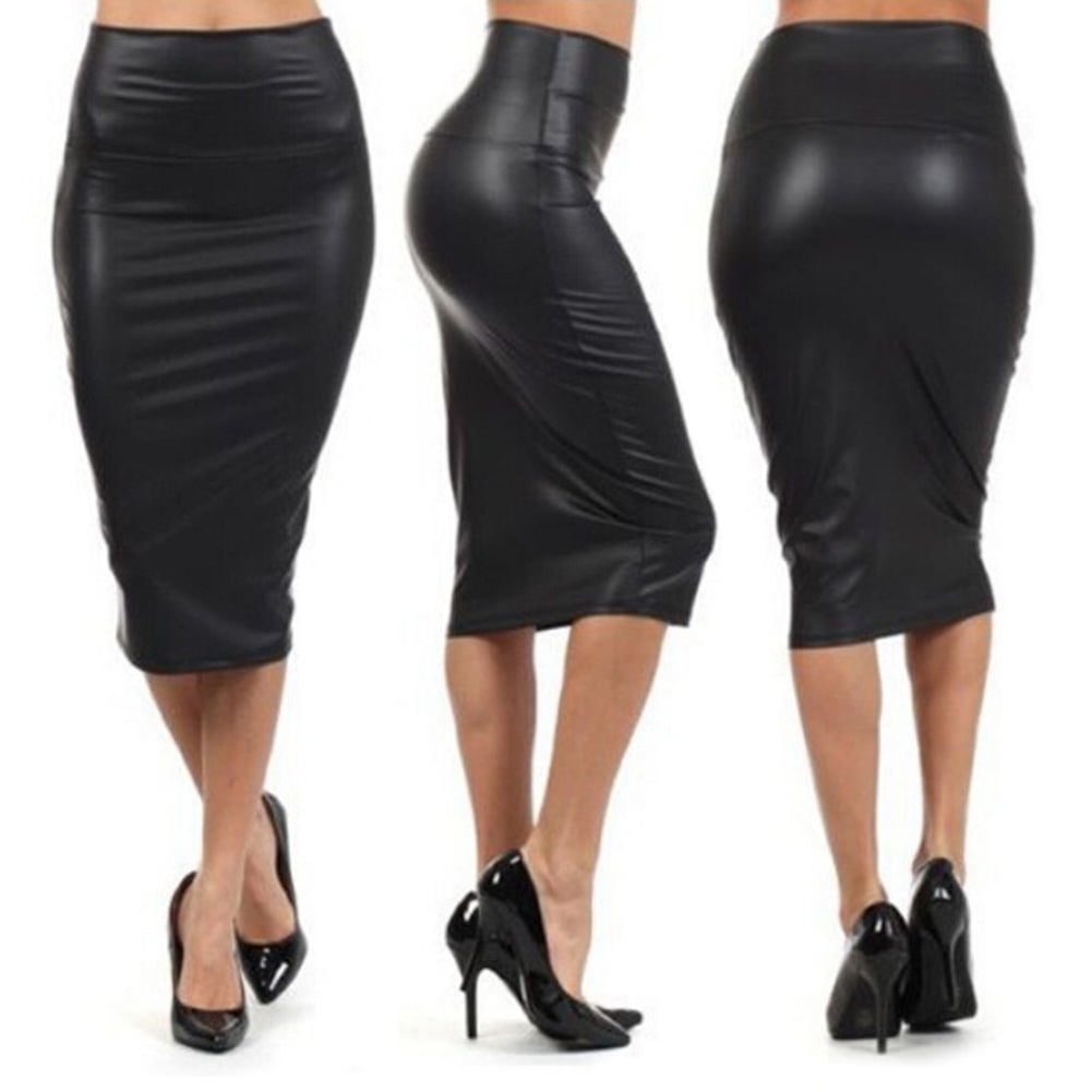 High waisted black leather pencil skirt store