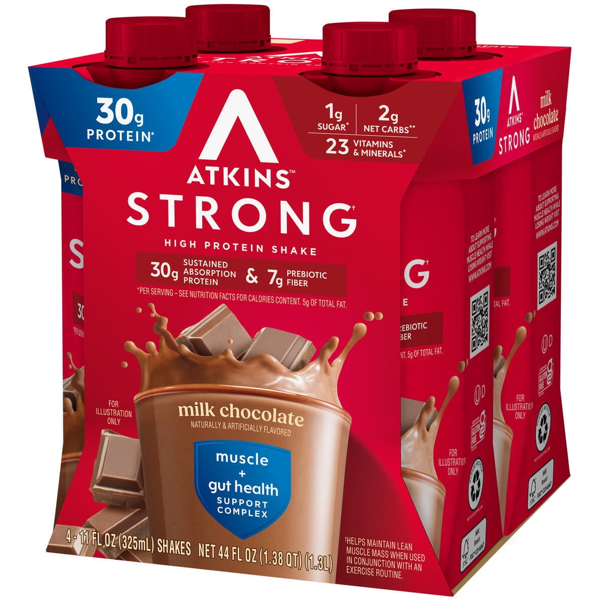 Atkins Strong, High Protein Shake, Milk Chocolate, 30g of Protein, 4 Count