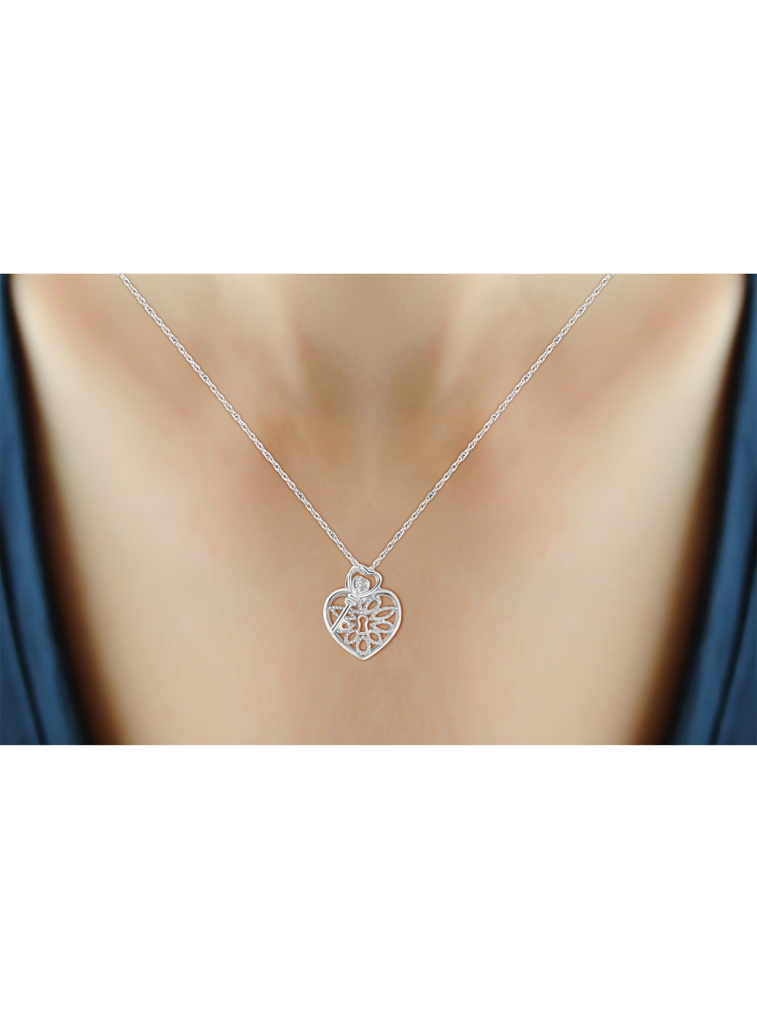 White Diamond Accent Sterling Silver Heart Pendant with Key