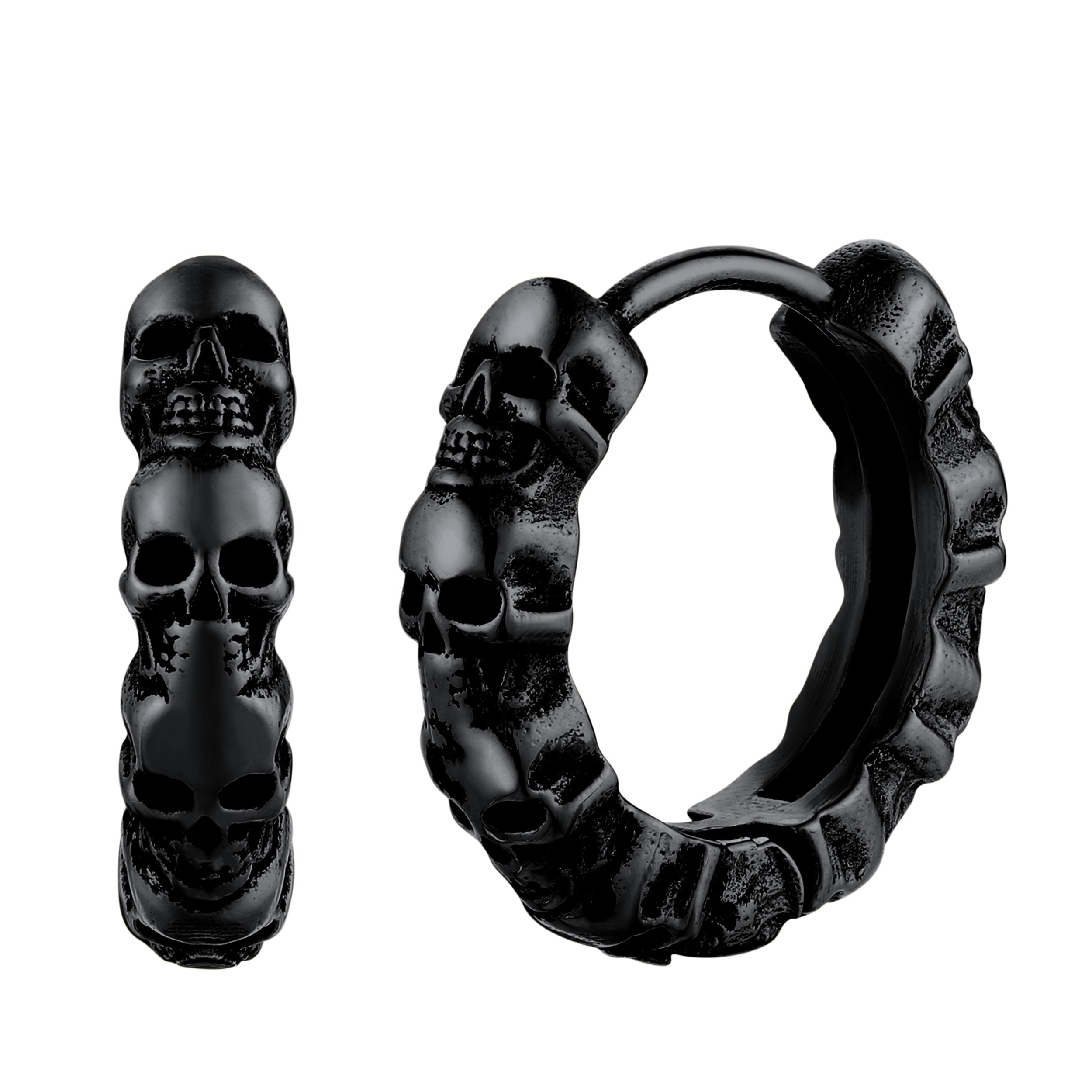 U7 Punk Skull Hoop Earrings Black Skeleton Huggie Stainless Steel ...