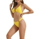 thumbnail image 4 of Conjunto de bikini de dos piezas con textura acanalada para mujeres INSPIRE CHIC, parte superior halter, parte inferior triangular con anillo en forma de corazón, trajes de baño en amarillo, 4 of 5