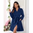 thumbnail image 2 of Ekouaer Black Bathrobe for Women Fleece Plush Robes Knee Length Warm Ladies Sleep Robe Jacquard Sleepwear with Pockets, 2 of 6