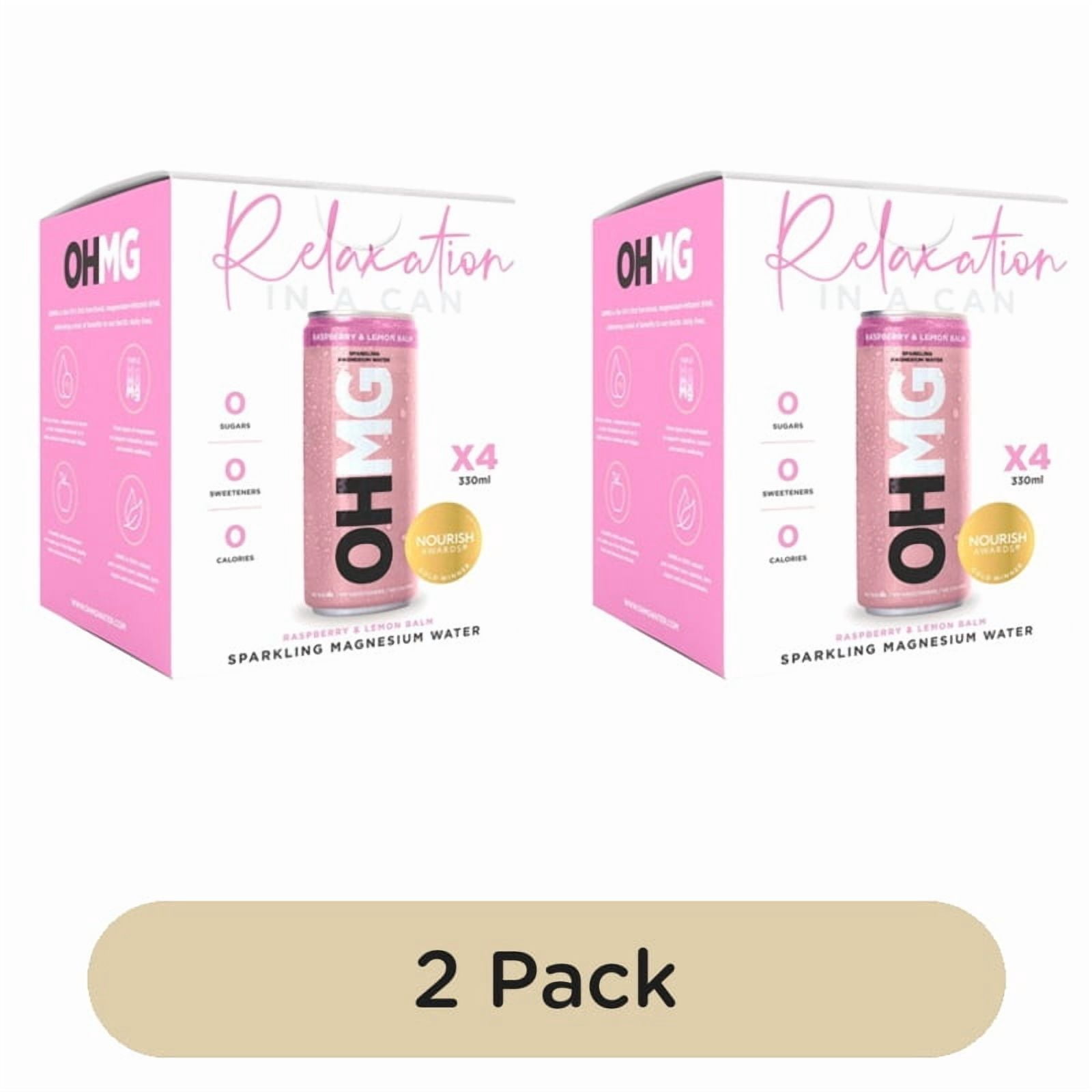 OHMG Raspberry sparkling magnesium water 4 x 330ml, British Import (Pack of 2)