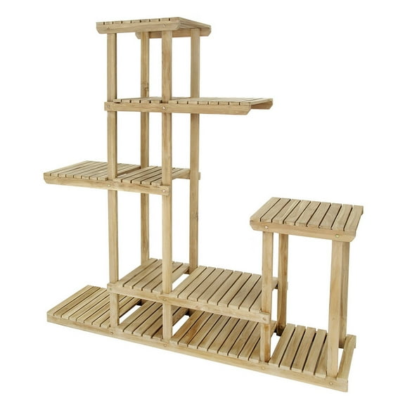 Benjara 67" Flower- Plant Stand- Multi Tier Shelf Design- Natural Teak Wood