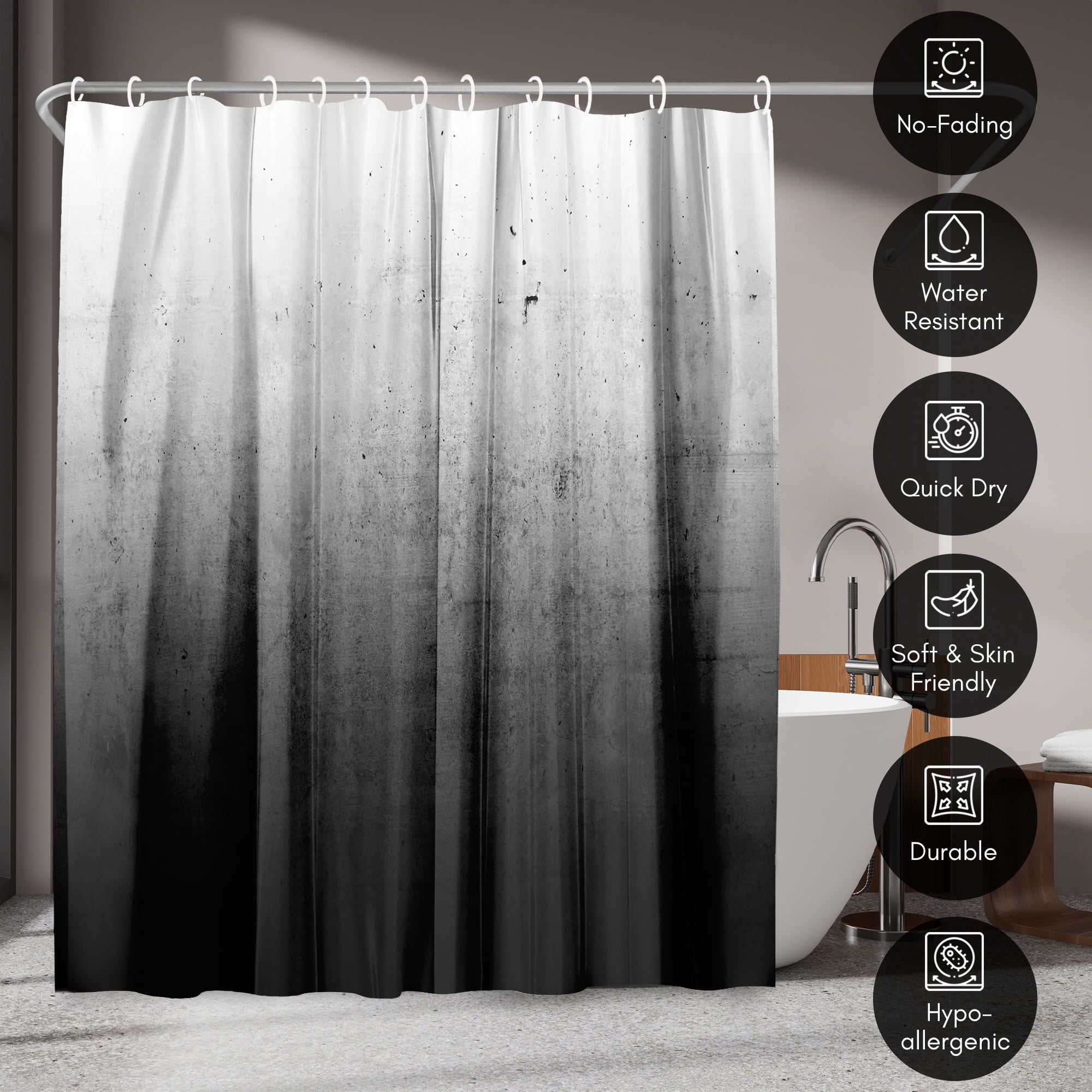 Americanflat 71" x 74" Shower Curtain, Black Ombre by Emanuela Carratoni